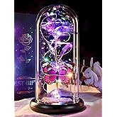 Valentines Day Birthday Gifts for Her Women Purple Rose Eternal Flower Light Up Rose in Glass Dome with Butterfly, Valentine's Flowers Gifts for Her Wife Mom Girlfriend Delivery Prime Anniversary