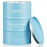 M&amp;SENSE Sea Salt Vanilla Scented Candles Large 21.2oz | Long Lasting Slow Burn,organic soy candles non toxic Candle for Stress Relief Meditation Relaxing,Gift for Women