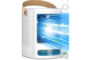 FANCOLE Portable Air Conditioners, 3-IN-1 Small Air Conditioner w/ 3-Level Humidify & 3 Speeds, 7-Color Night Lights, Top Fill Tank for 8H Cooling, Desk Mini Air Conditioner for Bedroom Room Office