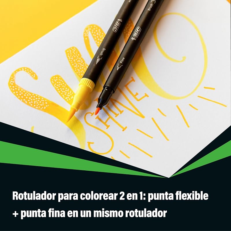 Intensidade, marcadores de letras com ponta dupla, caneta + pincel, cores variadas, caixa de 12 unidades