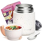 ChugJug Thermo for Hot Food for Adults Kids | Wide Mouth, 18 oz Insulated Food Jar with Spoon, Leakproof Soup Thermo for School Office Travel, Thermal Steel Lunch Container Easy to Carry (White)