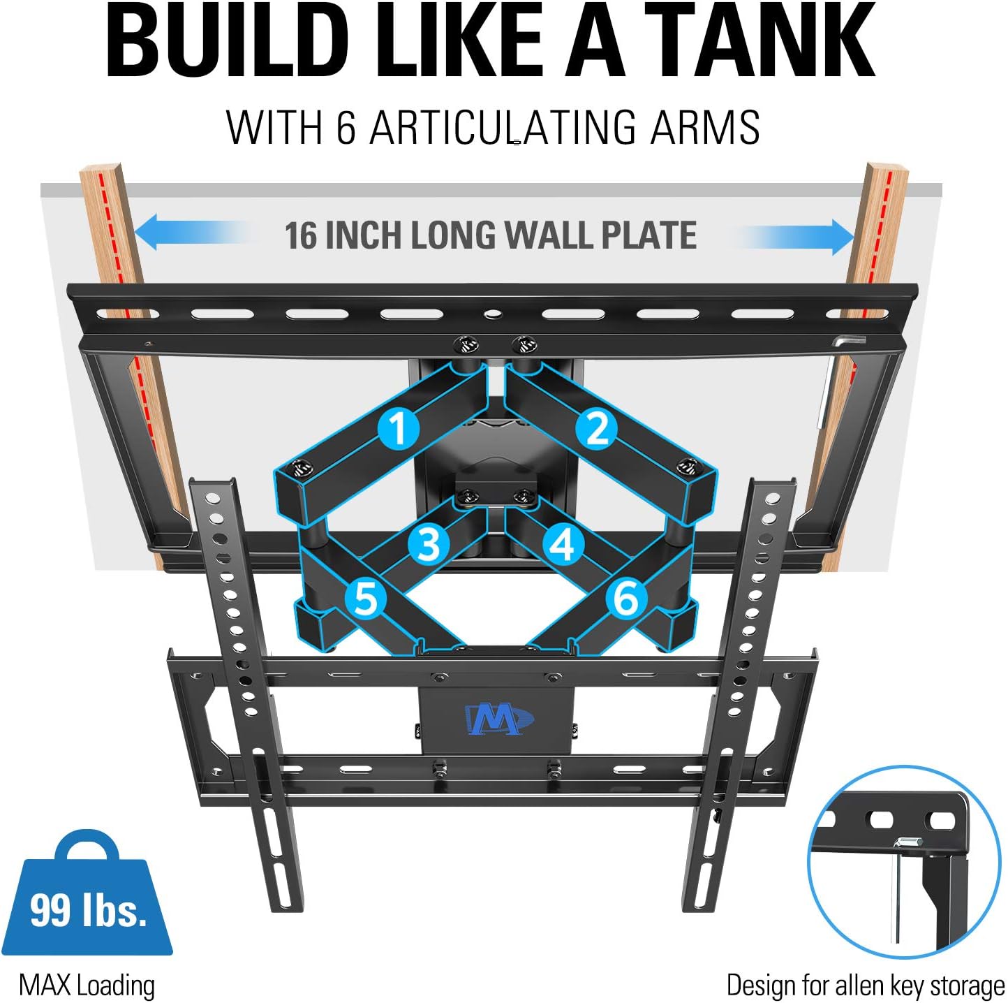 Mounting Dream UL Listed TV Mount TV Wall Mount with Swivel and Tilt for Most 32-55 Inch TV, Full Motion TV Mount with Articulating Dual Arms, Max VESA 400x400mm, 99 lbs. Loading, 16 inch Studs MD2380: Electronics