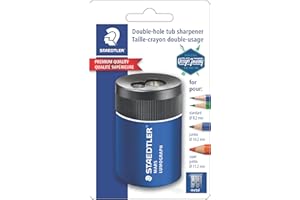 STAEDTLER Mars Lumograph Double-Hole Tub Sharpener: Dual Size Manual Pencil Sharpener for Standard & Coloured Pencils, Screw-
