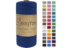 JeogYong Macrame Cord 2mm x 218 Yards, 3-Strand Twisted Natural Cotton Rope, Cotton String Coloured Craft Cord for Plant Hanger Wall Hanging Knitting Crafts, Dark Blue Color