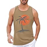 Runcati Mens Workout Tank Tops Gym Sleeveless Shirts Palm Tree Vintage Style T-Shirt