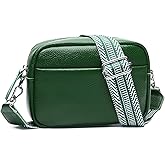 Utenwat Small Crossbody Bags for Women Genuine Leather, Guitar Strap Shoulder Handbag Purse Camera Bag with Rfid Card Slots, Green