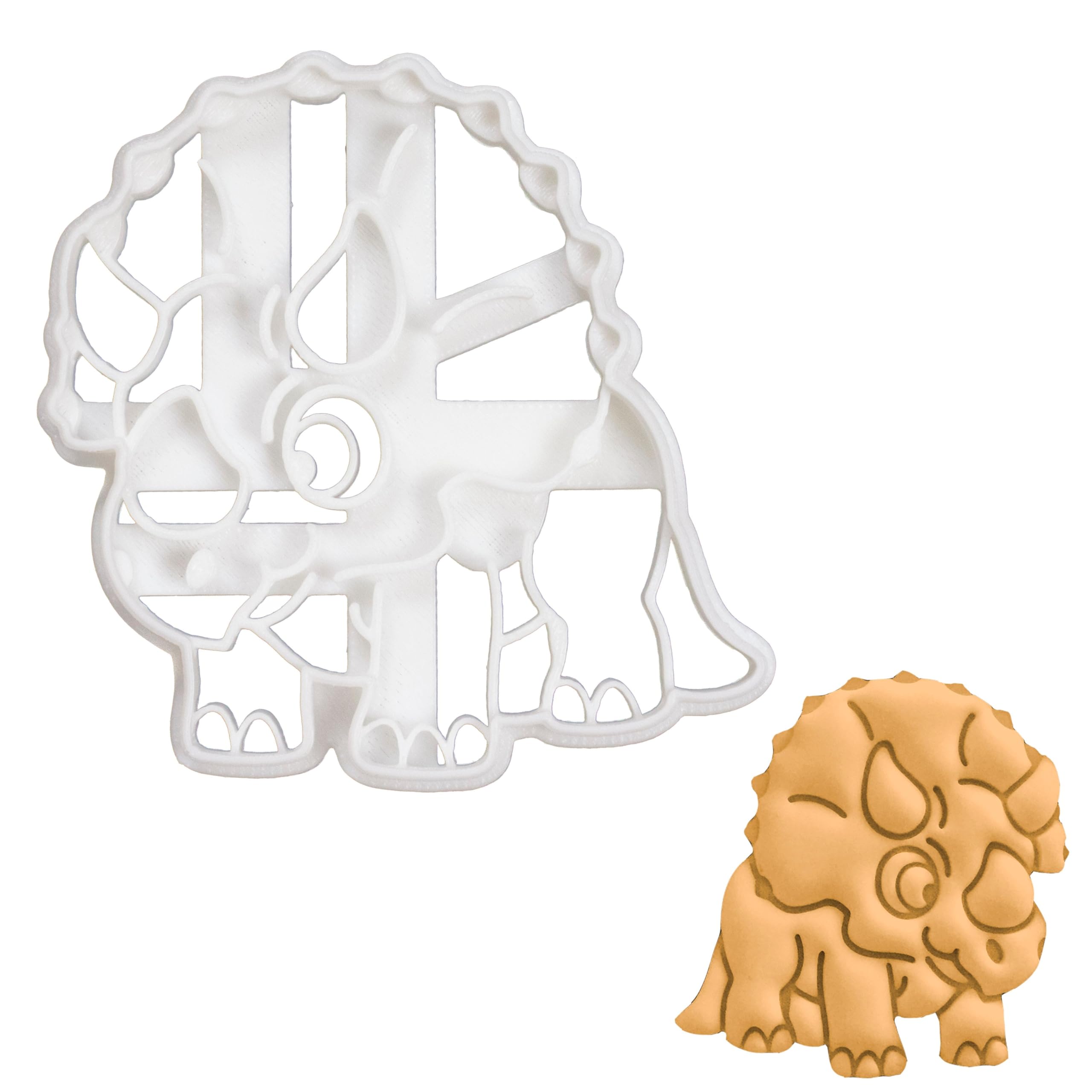 BAKERLOGY Baby Triceratops Cookie Cutter - Detailed Biscuit Cutter Design for Baking and Crafts, Ideal on Fondant, Dough, Clay