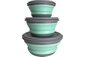 HiBallBall Camping Bowls, 3 Pack Food Grade Silicone Collapsible Bowls, Foldable Food Container Sets with Lids for Outdoor Ca