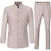 S-Show Men's Suits Stand Mandarin Collar Suit 2 Piece Mens Slim Fit Chinese Tunic Suits Solid Jacket Pant Set