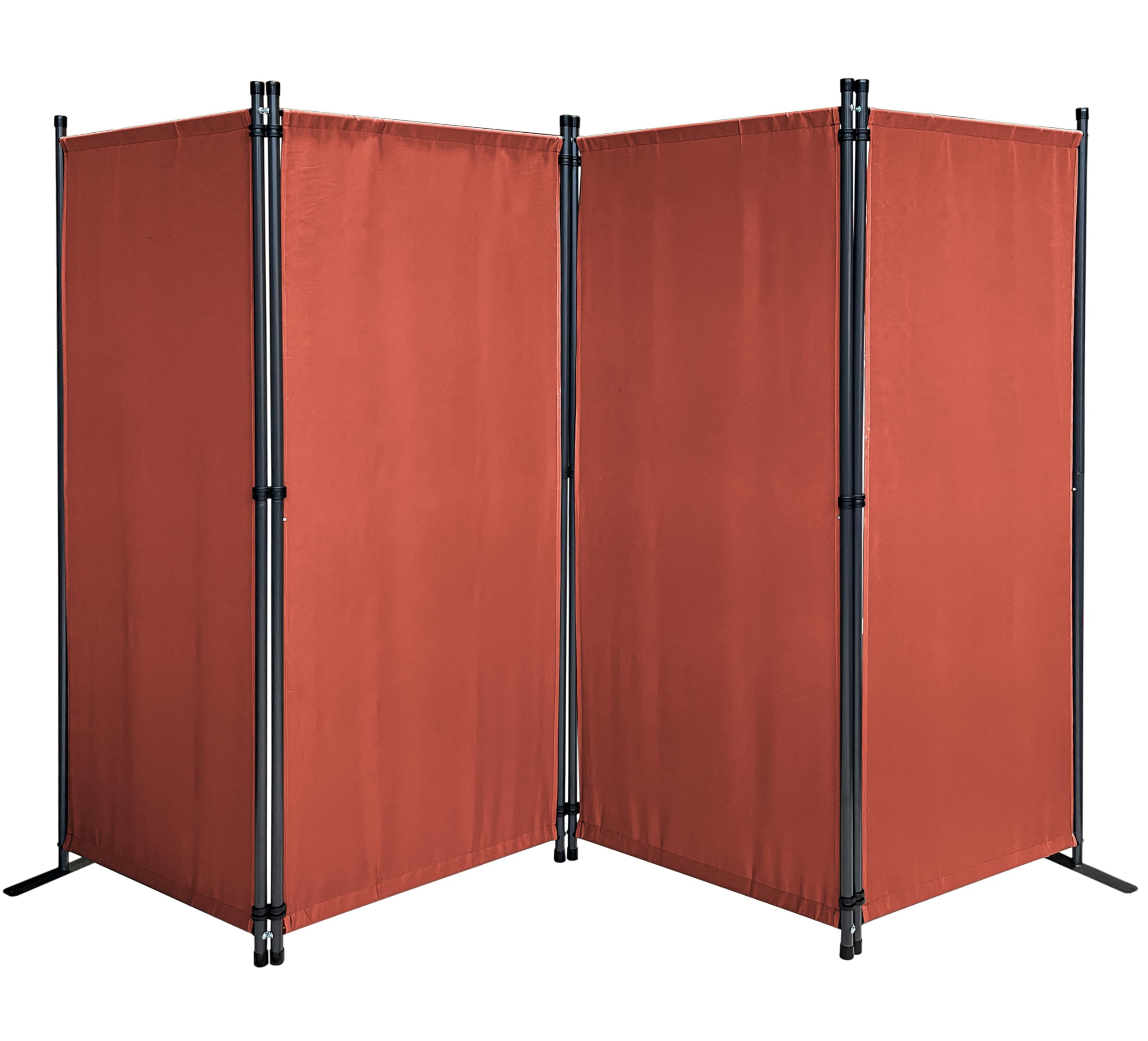 QUICK STAR Paravent 220 x 165 cm Fabric Room Devider Garden 4-Part Patrition Wall Foldable Balcony Privacy Screen Orange-Red