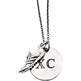RUN XC Pewter Necklace - Pewter Running Shoe Charm and Pewter Round XC Charm on 18 inch Gunmetal Chain