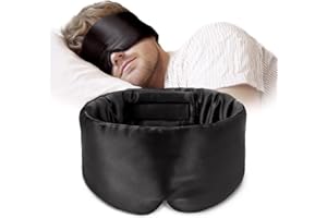 OLESILK Silk Sleep Mask Soft Pressureless: 100% Mulberry Silk for Eye Skin Anti Wrinkles, Large Size for Total Blackout, Adjustable Wide Velcro Ear Cover