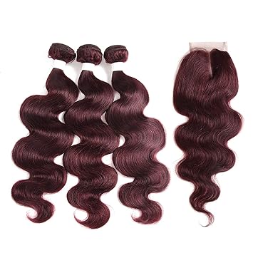 Amazon Com Burgundy Red Color Human Hair Bundles With Closure 44