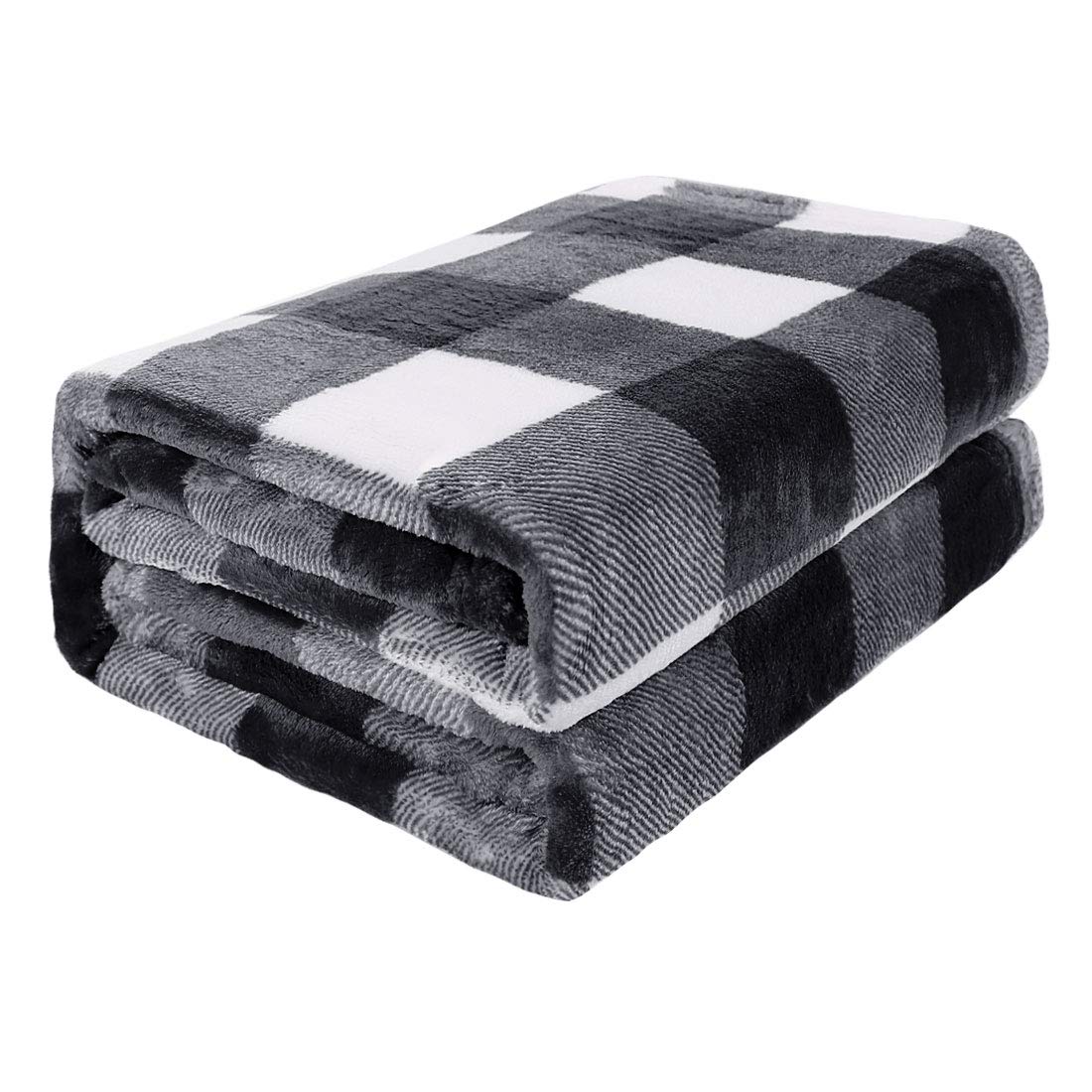 PiccoCasa Plaid Flannel Fleece Throw Blanket,Buffalo Checkered Soft Blankets and Throws,Plush Lightweight Decorative Blanket for Couch Sofa Traveling,50" x 60",White and Black Tartan