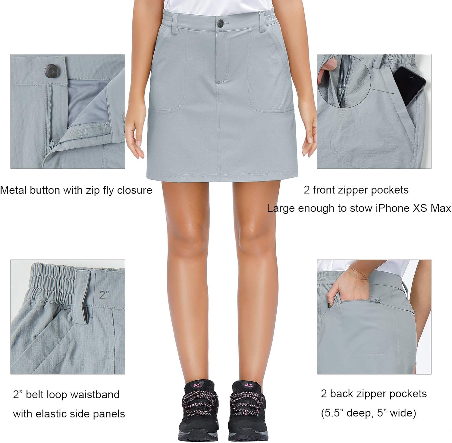 Libin Women's Outdoor Skort Golf Skort Casual Skort Skirt with 4 Zip Pockets UPF 50 Quick Dry Active Hiking: Clothing