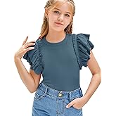 Girls Ruffle Short Sleeve Shirts Mock Neck Ribbed Knit Summer Pullover Tops
