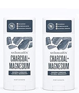 Schmidt's Deodorant Stick Charcoal + Magnesium 3.25 oz (Pack of 2) - Free of Aluminum, Vegan, Natural and Cruelty-Free