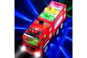 Zetz Brands Fire Truck Toy for Boys, Girls, Kids, w/ 4D LED Lights, Toddlers - Age 3+ Fire Engine Push Toy Car for Little Fireman Real Firetruck Siren Sound, Bump & Go – Ideal Birthday