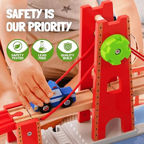 Giant bean 117 Pcs Busy Port City Train Set for Kids- Expandable  Changeable Wooden Train Track Set Toy,