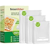 Bonsenkitchen Vacuum Sealer Bags, 20 Gallon 11" x 16"+ 80 Quart 8" x 12"+ 50 Pint 6" x 10", Commercial Grade, BPA Free, Food Sealer Bags for Vac Storage, Meal Prep or Sous Vide Cooking, VB15