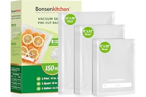 Bonsenkitchen Vacuum Sealer Bags, 20 Gallon 11" x 16"+ 80 Quart 8" x 12"+ 50 Pint 6" x 10", Commercial Grade, BPA Free, Food Sealer Bags for Vac Storage, Meal Prep or Sous Vide Cooking, VB15