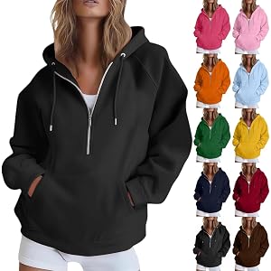 ZGTWHZY Womens Zip Up Hoodies Half Zip Pullover Fall Winter Oversized Workout Sweatshirts Y2k Zipper Jackets With Pockets