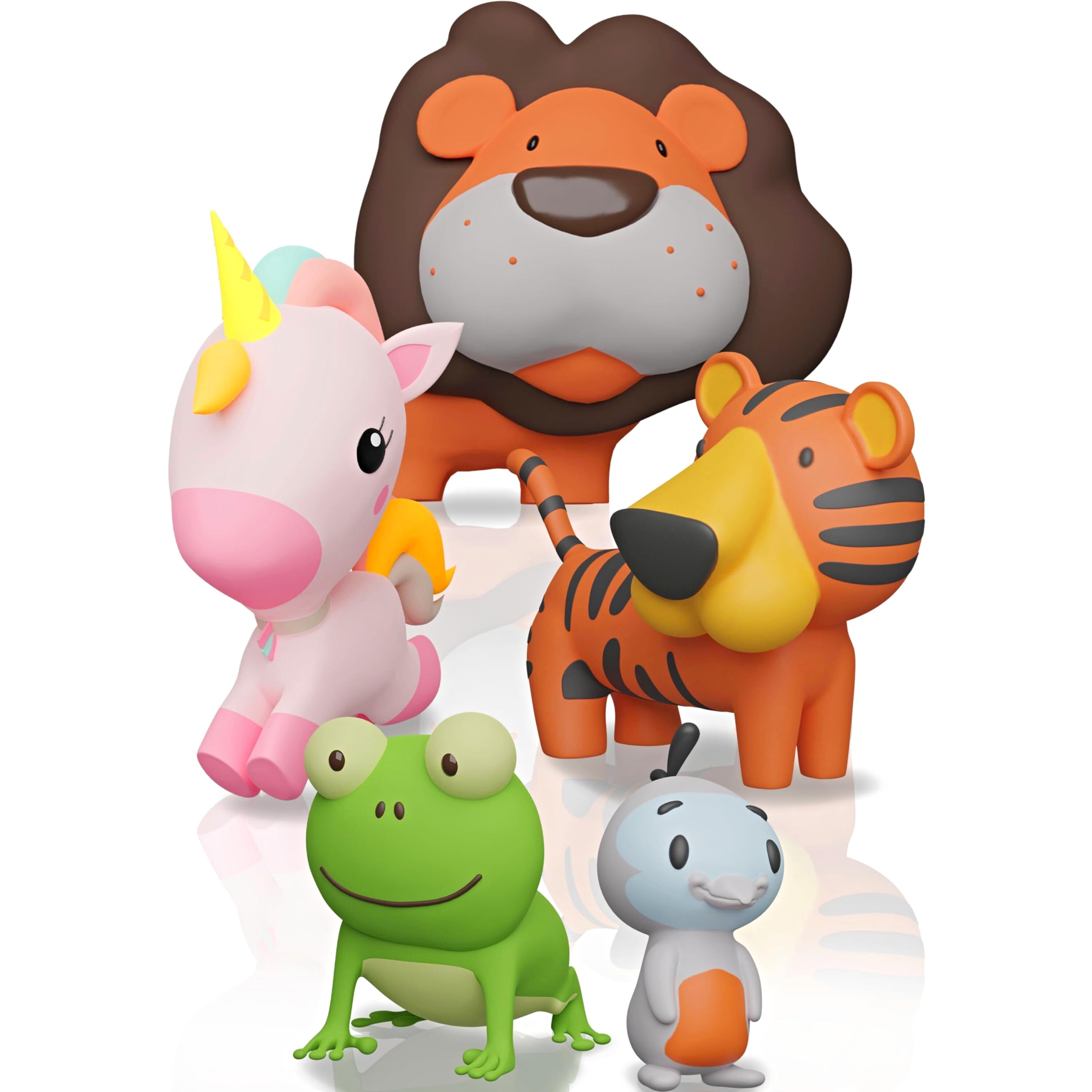 SplashEZ Animal Bath Toys | Mold Free Bath Toys for Kids & Toddlers with No Hole for Water | Lion & Friends Ideal Size for Little Hands | Safe, Durable for Baby Tub Pool Boys Girls Ages 0 & Up, 5-pack