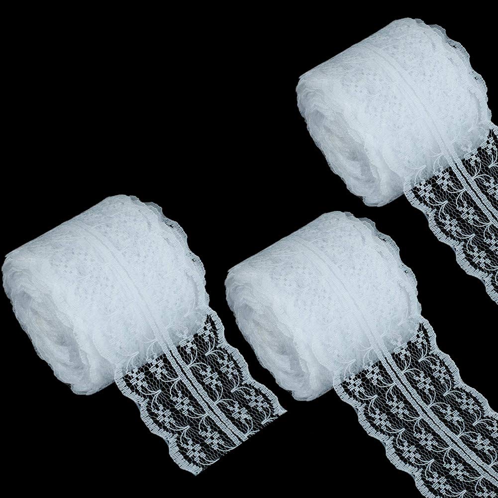 3 Rolls 10 Meters Floral Lace Ribbon Lace Trim Webbing Fabric for DIY Jewelry Making Craft Wedding Accessories Gift Wrapping(White)