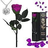 Ledoira Preserved Real Rose Forever Flowers with Heart I Love You Necklace Unique Gifts for Her Mom Grandma Wife Girlfriend Birthday Valentines Christmas Thanksgiving Mother’s Day (Purple)