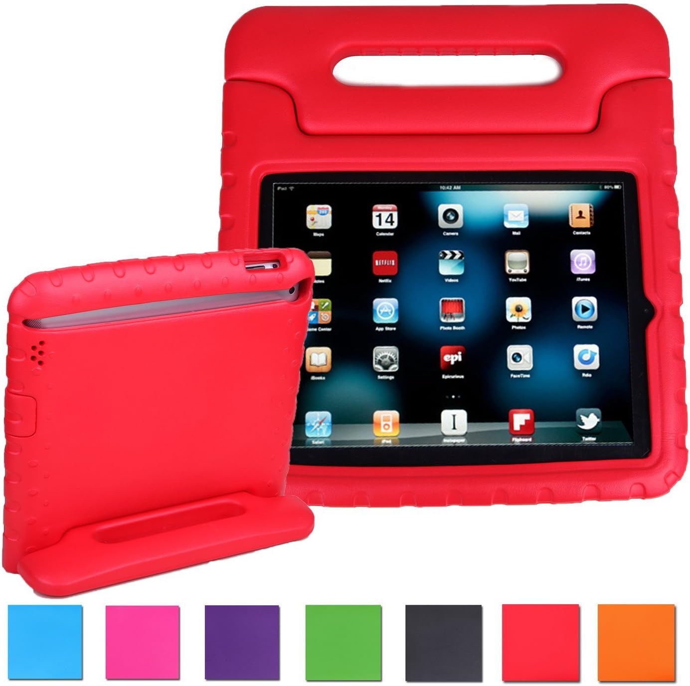 AGRIGLE iPad Mini Case, [Kids Series] Shock Proof Convertible Handle Light Weight Super Protective Stand Cover Case for Apple iPad Mini/Mini 2/Mini 3 (Red)