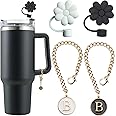 AnnabelZ Stanley Cup Accessories,2PCS Straw Cover Cap for Stanley Cup and 2PCS Initial Letter Charm for Stanley 20 30 40 oz Tumbler with Handle (B)