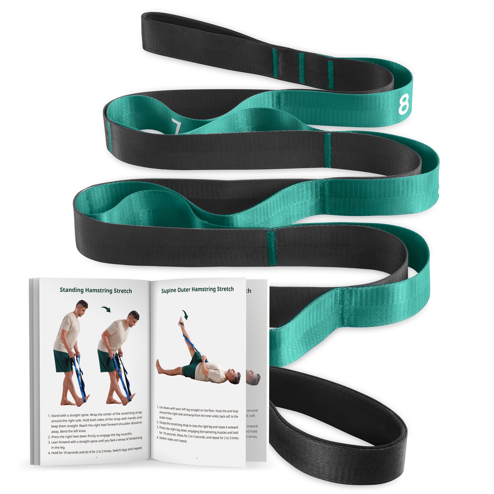 Photo 1 of Trideer Stretching Strap & 3PCS Resistance Bands Set – Non-Elastic Stretch Strap & Elastic Bands for Safe Stretching, Mobility, Physical Therapy, Rehab, Recovery, Yoga & Home Exercise (Green)