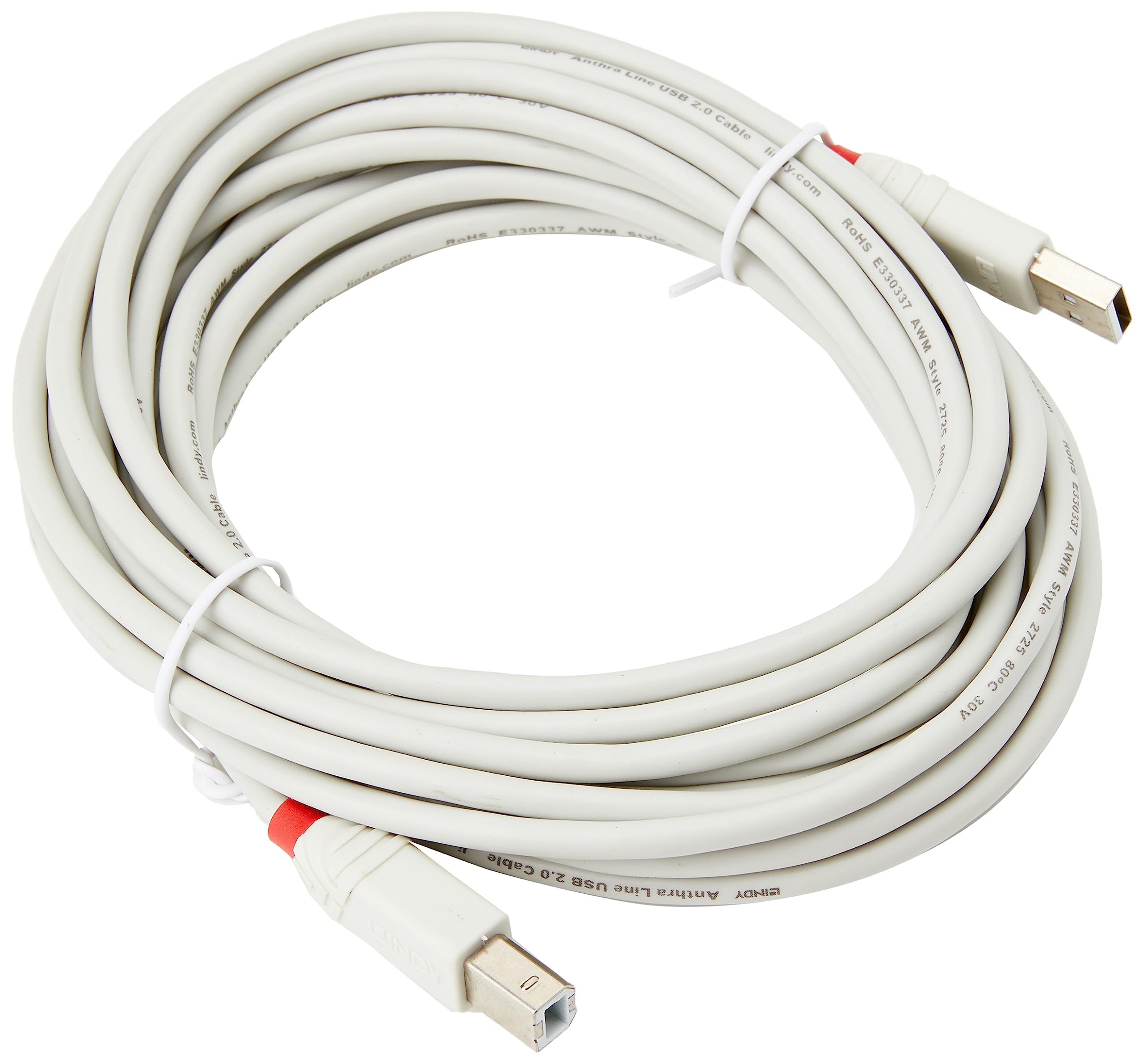 Lindy 5m USB 2.0 Type A to B Cable, Anthra Line, Grey