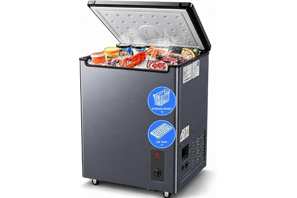 Casanta 7.0 Cu Ft Chest Freezer, Compact Deep Freezer with Adjustable Temperature Control, Energy Efficient Low-Noise Design, Removable Basket & Wheels, Garage Ready Freezer for Home, Apartment