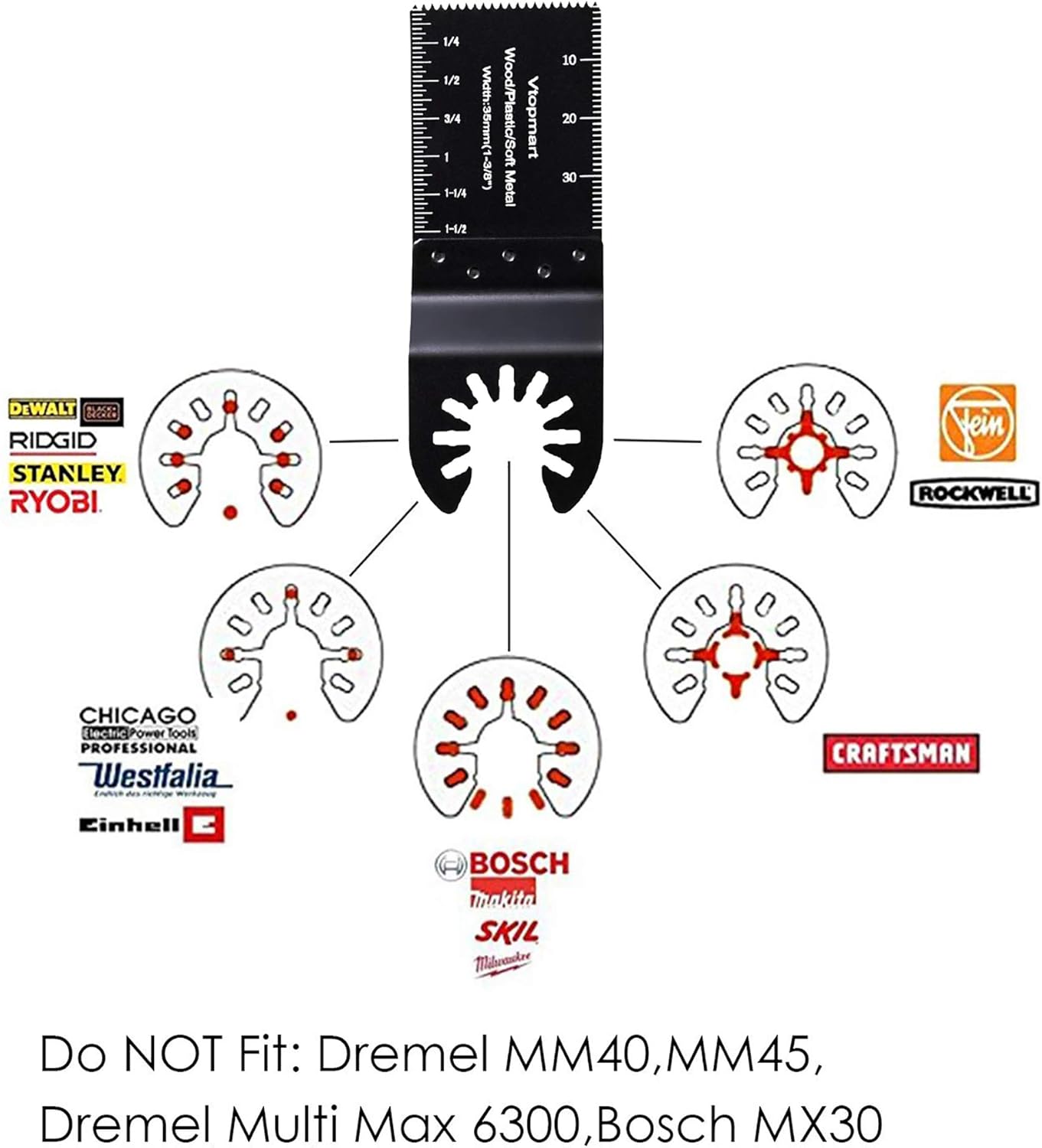 Vtopmart 20 Metal Wood Oscillating Multitool Quick Release Saw Blades Compatible with Fein Multimaster Porter Cable Black & Decker Bosch Dremel Craftsman Ridgid Ryobi Makita Milwaukee Dewalt Rockwell - - 
