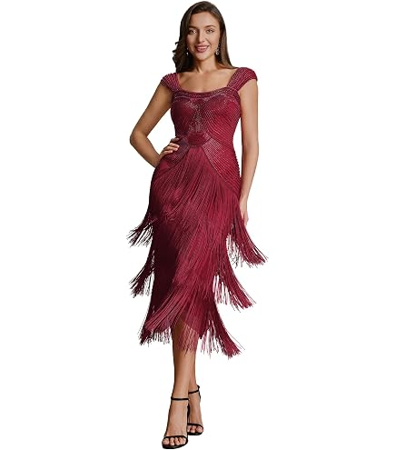 burgundy great gatsby dress BABEYOND Women's Flapper 1920s – V-Neck Beaded Fringed Costume With Sequin Embroidery, Perfect For Gatsby Parties & Prom eveningdress Size:9.5 US Women (6.5 UK/AU) Glamorous Royal Blue Maxi Roaring 20s fashion Slightly fitted through the