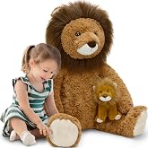 Tezituor 39.4 Inch Giant Lion Stuffed Animal, 2PCS Large Lion Plush Toys | Lion Stuffy with Baby,Soft Oversized Safari Animal Plush Pillow,Cute Lion Gifts for Kids Girls Boys Birthday Easter Christmas