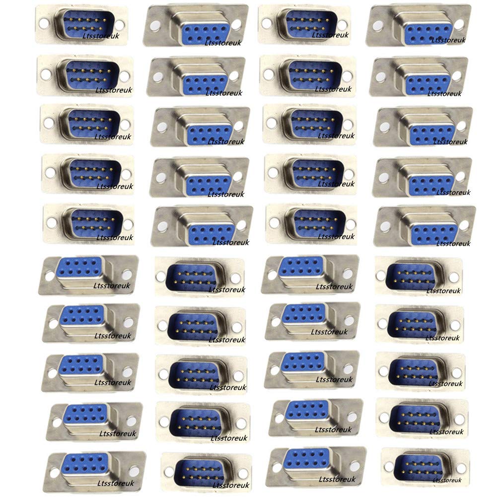 40Pcs RS232 Parallel DB9 Serial Port VGA 9 Pin Male/Female Solder Connector, Lsgoodcare 2 Rows D-SUB Female/Male Plug Socket Connector
