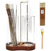 Ceremony Incense Holder,2 in 1 Wooden Incense Burner(Transprent, Two Glass) | with Glass Ash Catcher Anti-ash Incense Burner with 20 Incense Sticks and a Ash Brush for Meditation Yoga Spa Room Decor
