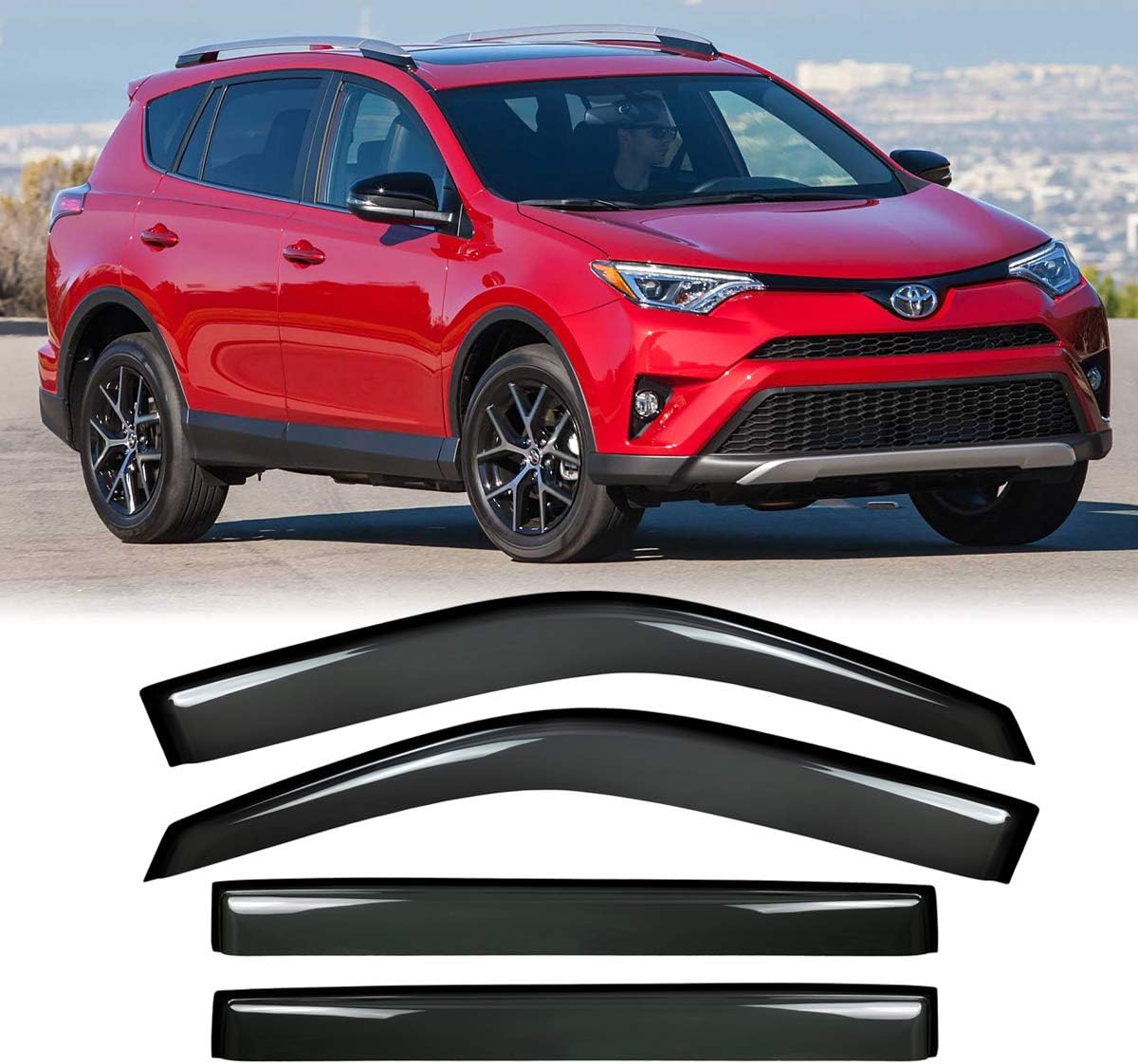 VIOJI 4pcs Driver+Passenger Side Sun Rain Guard Vent Shade Window Visors Compatible with 2013-2018 Toyota RAV4