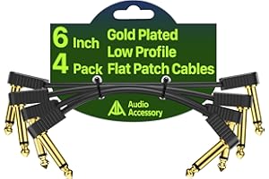 AA AUDIO ACCESSORY Guitar Patch Cables 6 Inch 4 Pack, Gold-Plated Flat Ribbon Guitar Pedal Cables, Ultra Compact Kevlar Reinforced 1/4 Pedal Board Cable, 100% OFC Shielded, Maximize Pedalboard Space