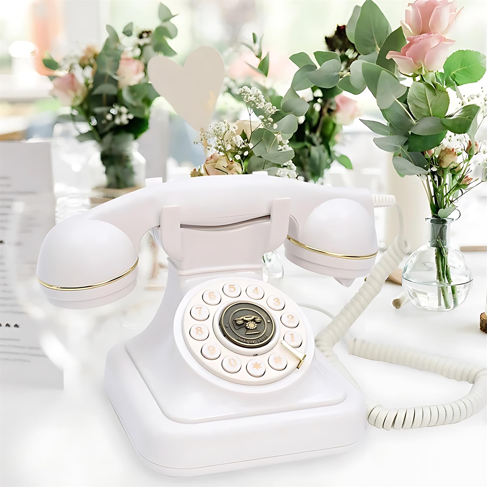 Photo 1 of Audio Guest Book Wedding Phone, Retro Voicemail Recorder Guestbook for Weddings, Birthdays & Baby Showers with Playback & TF Card Storage (White)