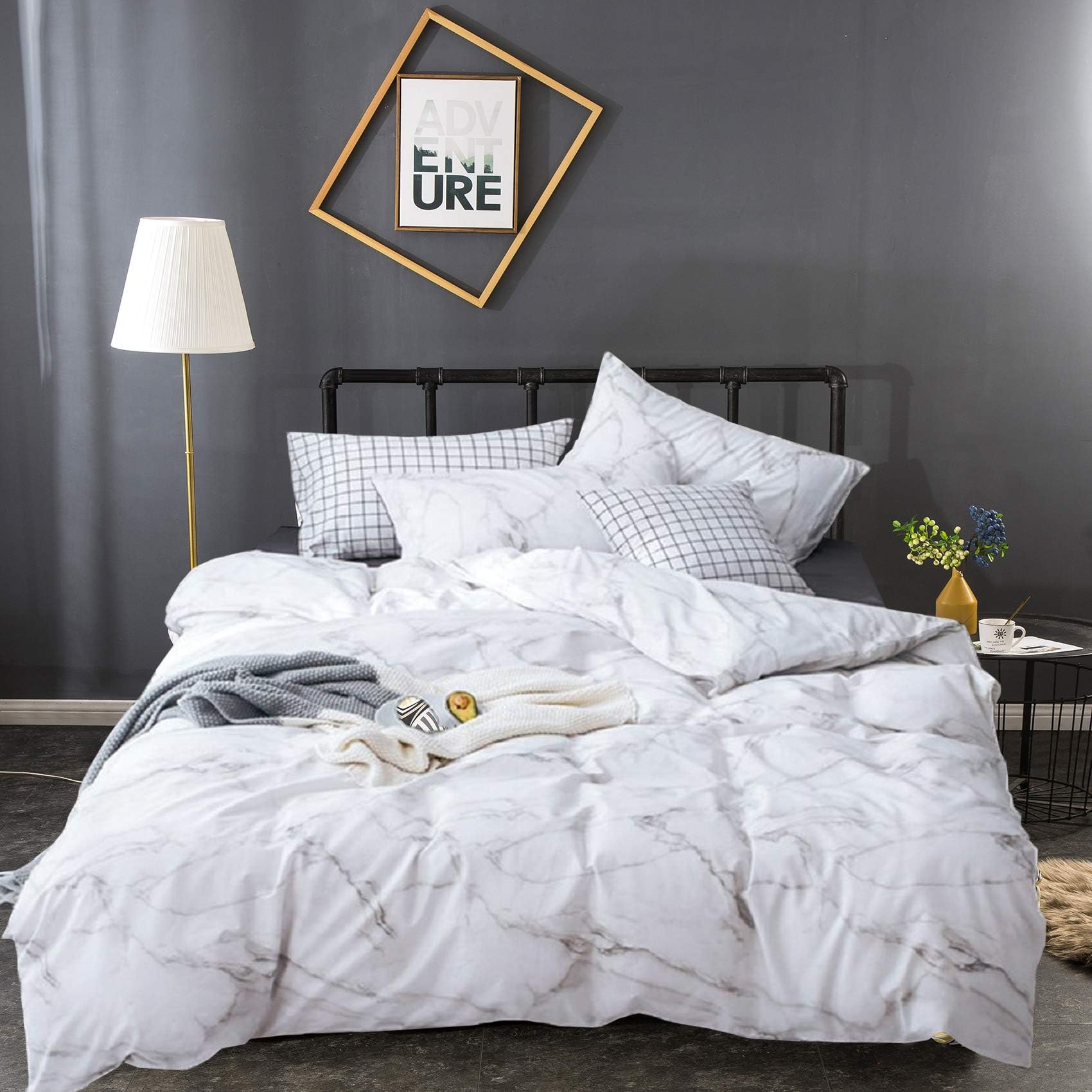 Wellboo White Marble Duvet Covers Queen Black and White Texture Bedding Covers Adults Women Men Modern Marble Lines Quilt Cover Organic Luxury Comforter Cover Teens White Marble Abstract Bed No Insert