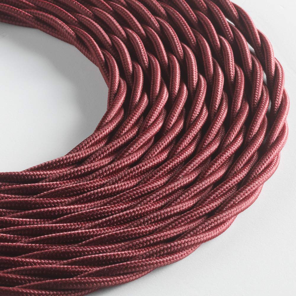 LUMIÈRE Braided Fabric Cable for Lighting 3 x 0.75 mm Bordeaux Red 3 m Maximum Anti-Shock Safety!