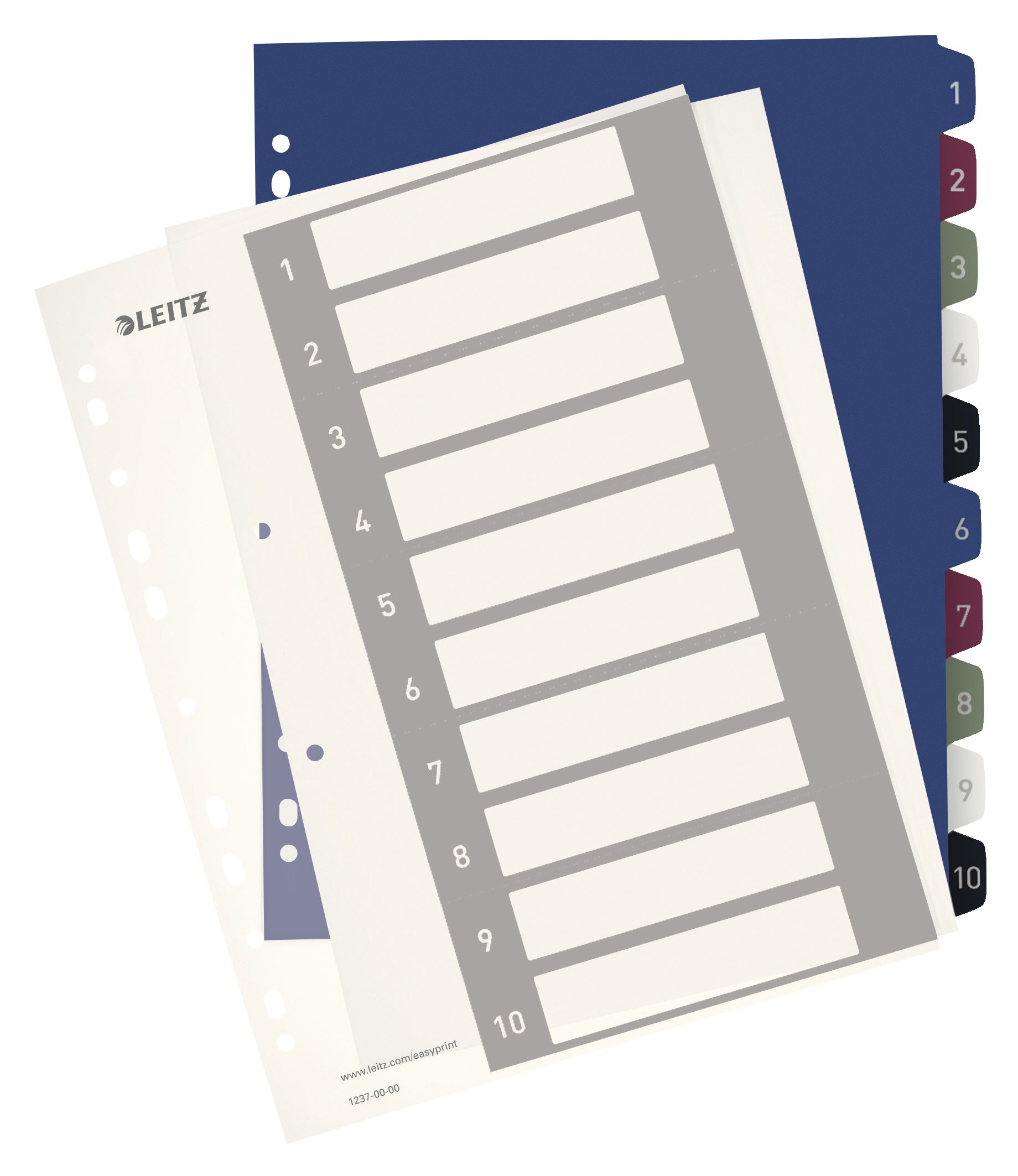 Leitz 1-10 Index, A4, PC Printable, Heavy Duty Plastic, Extra Wide, 12370000