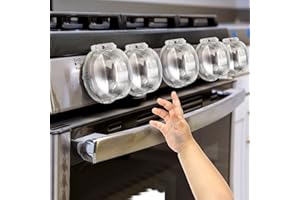 GRENFU Stove Knob Safety Covers (5 + 1 Pack) - Double-Key, Universal Size Gas Stove Knob Locks with Strong Double-Sided Tape, Heat-Resistant Oven Knob Covers for Child Safety/Pet Safety, Clear View