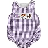 Ysfanwuxi Baby Girl Boy Football Outfit College Football Bubble Romper Sleeveless Plaid Overalls Bodysuit Game Day Clothes