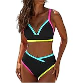 popvil High Waisted Bikini Sets for Women Neon Two Piece Swimsuit Sexy High Cut 2026 Bathing Suit