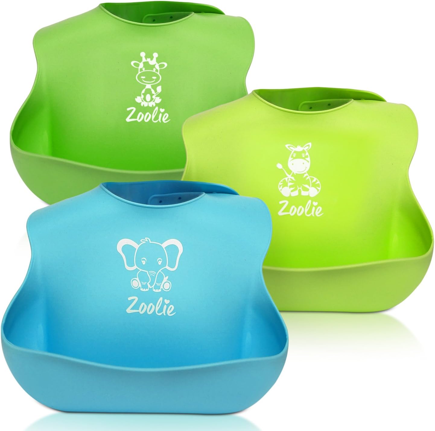 Waterproof Comfortable Adjustable Silicone Baby Bibs for Infants Babies Toddlers - Easily Wipes Clean Keeps Stains Off! Cute Safari Prints (Zebra/Elephant/Giraffe)