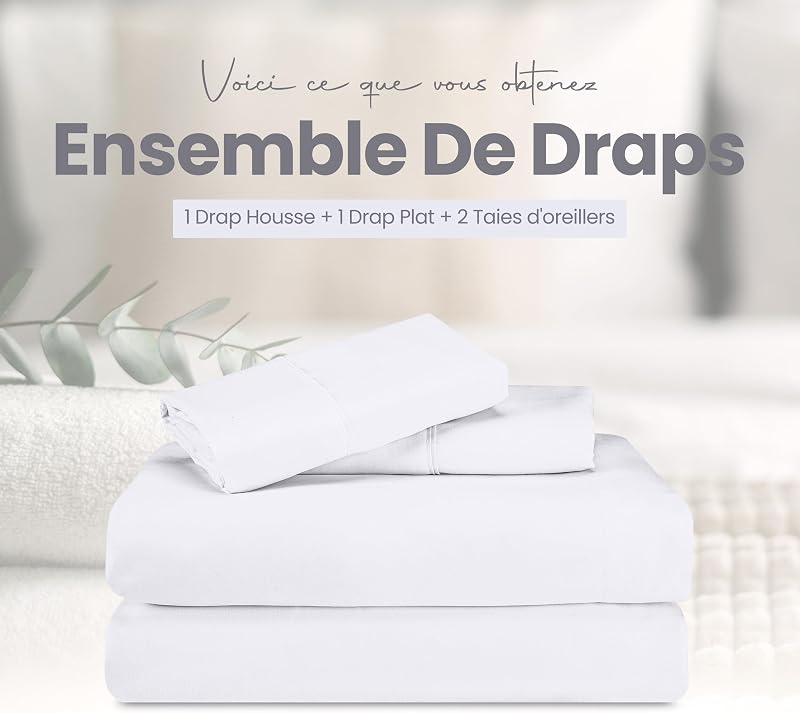 Ensemble de Drap 4 Pièces, 150x200cm, Blanc — photo 3 sur 6